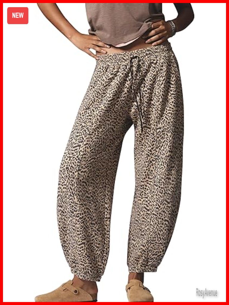 Baggy Leopard Print Barrel Sweatpants With Pockets & Drawstring